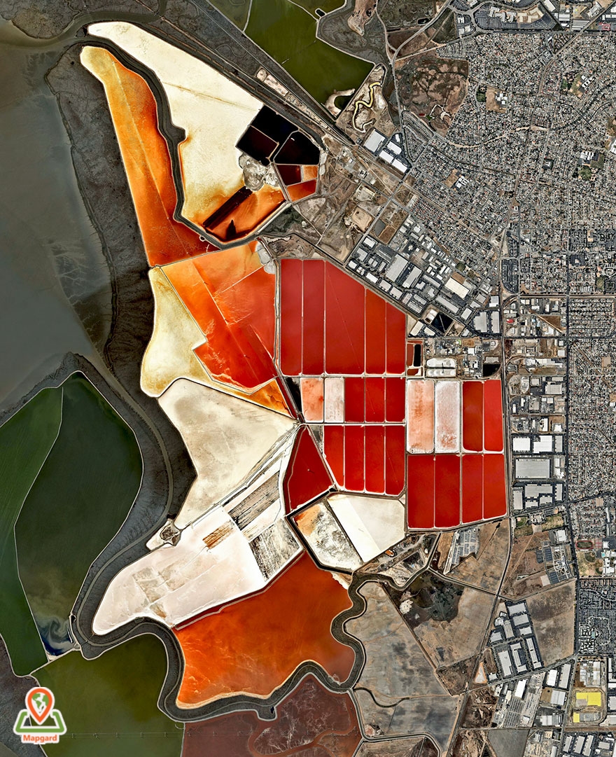 23) دریاچه های نمکی، خلیج سانفرانسیسکو، کالیفورنیا، ایالات متحده (Salt Ponds, San Francisco Bay, California, USA)